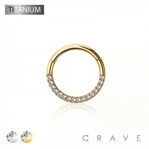IMPLANT GRADE TITANIUM FRONT GEM PAVED HINGED SEGMENT RING FOR SEPTUM, HELIX, TRAGUS, CAPTIVE